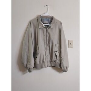 American Eagle Mens Large Harrington Jacket Tan Plaid Lined Vintage Full Zip